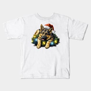 Lazy German Shepherd Dog at Christmas Kids T-Shirt